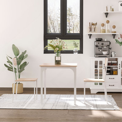 Ensemble de table de salle à manger 3 pièces en bois avec 1 table et 2 chaises et un cadre en métal robuste pour les petits espaces