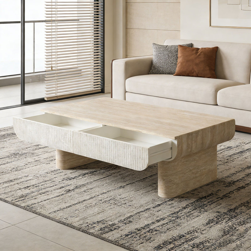Table basse avec plateau en bois, Beige-brun