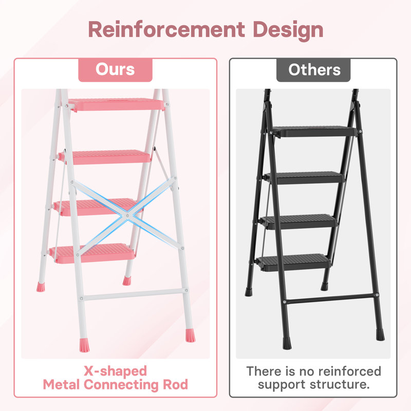 4 - Step Folding Step Ladder, Pink
