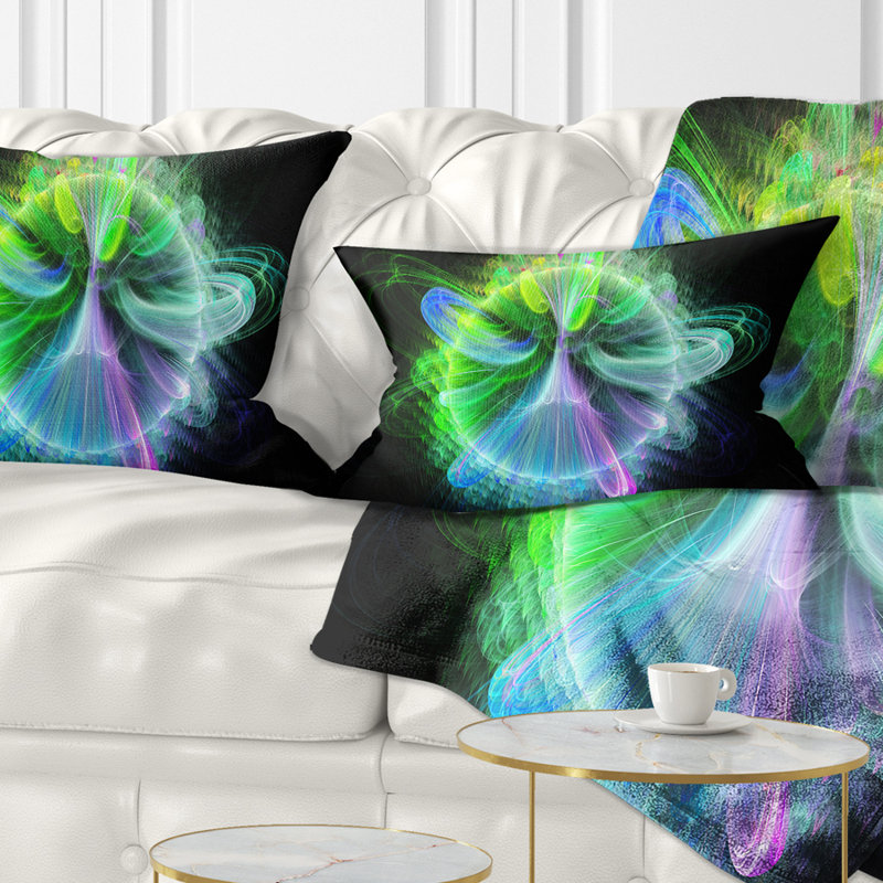 Coussin décoratif Fractal Vortices of Energy - imprimé floral, Vert / noir