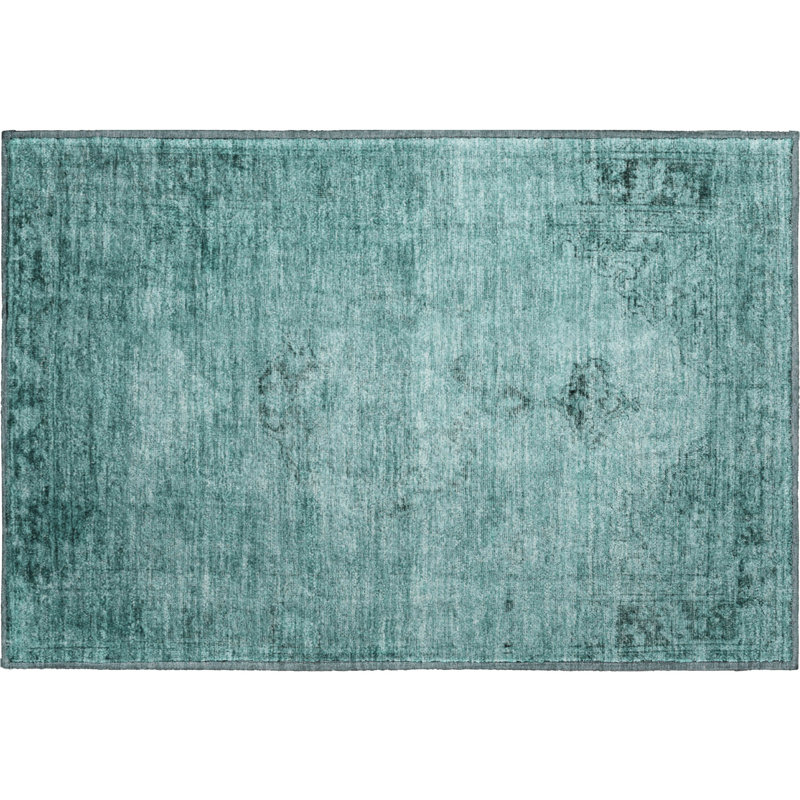 Premium Machine Washable Kiyondrea Teal Rug, Rectangle 1'8" x 2'6"