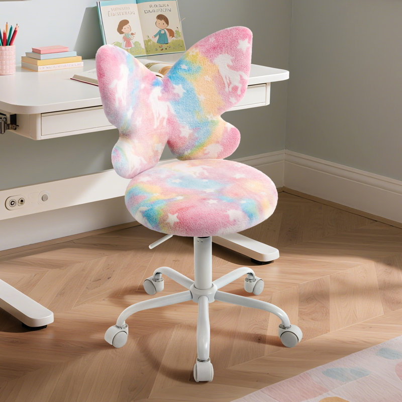 Kids Desk Chair Teen Task Desk Chair Adjustable Height Comfy Swivel Kids Desk Chair Luminous Fluffy Butterfly Kids Novelty Chair,Vanity Chair Faux Fur Kids Chair