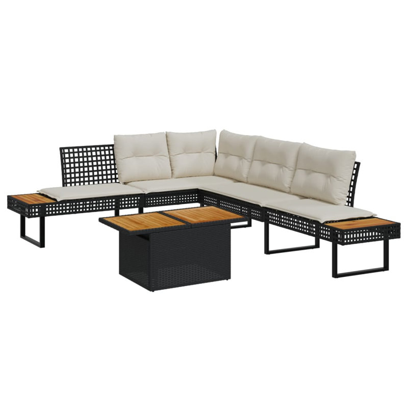 Grandes housses amovibles en rotin PE pour ensemble de jardin, Coussin beige, structure noire