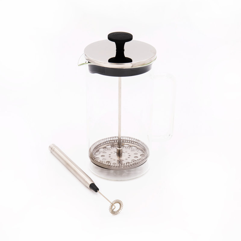 2pc Cafetière Set with 8-Cup Glass Cafetière and Battery Operated Handheld Milk Frother