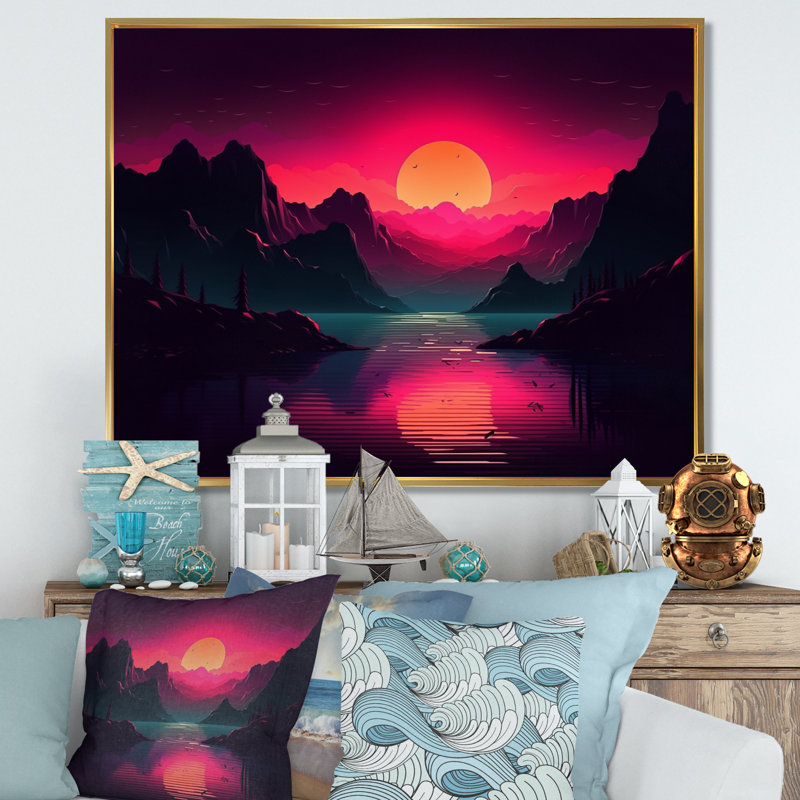 «Pink Dark Sea» sur toile, H 12 po x l 20 po x P 1 po, Cadre flottant doré