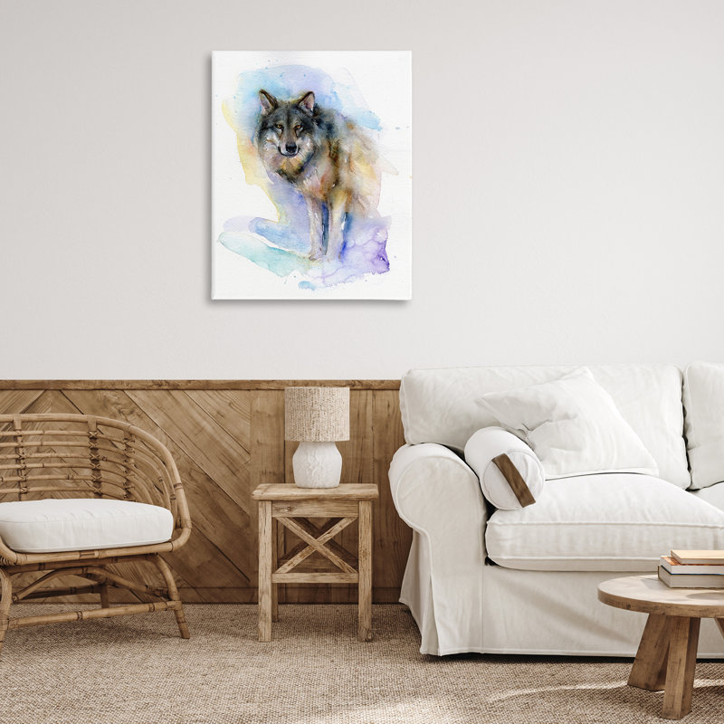 Aquarelle, loup dans la neige, art mural par John Keeling, H 40 po x l 30 po