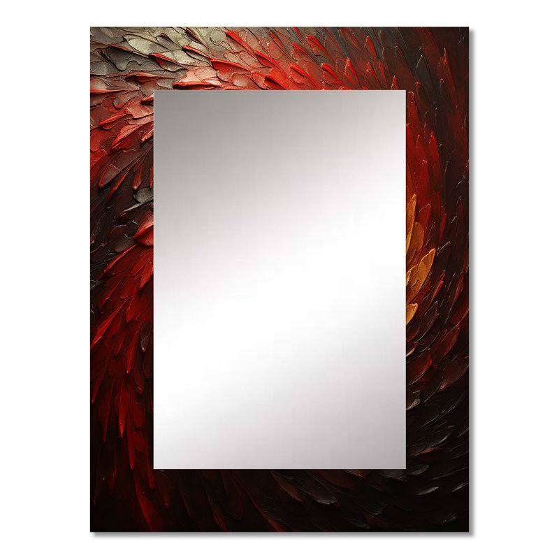 Red Whimsical Whirl Spiral - grand miroir mural abstrait en spirale, 32 po x 24 po