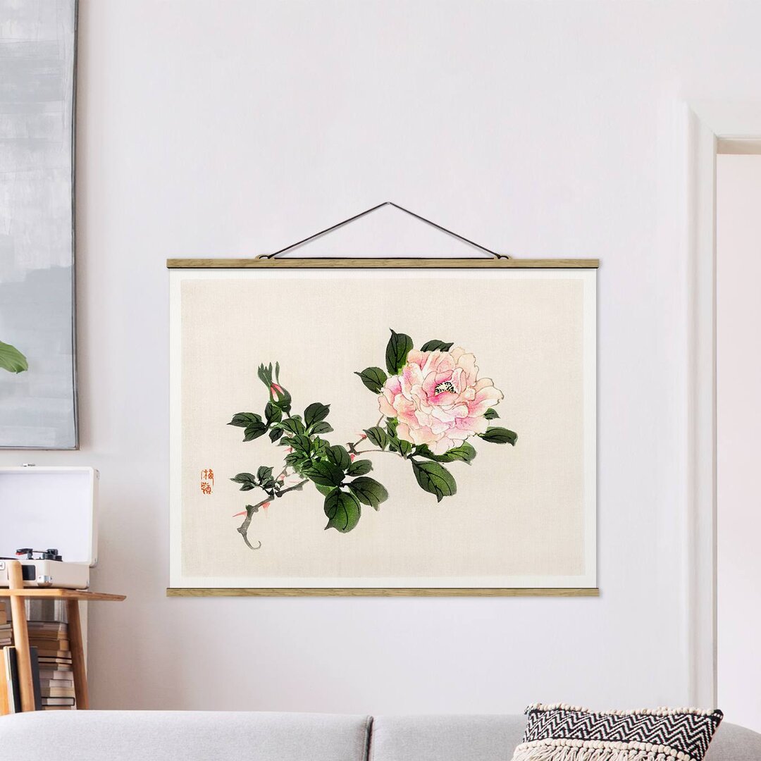 Stoffbild Asian Vintage Zeichnung Pink Rose