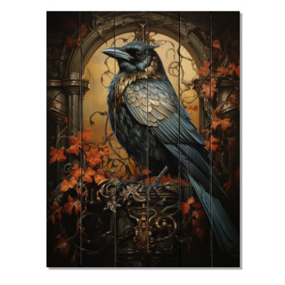 Crow Duality - Reproduction d'animaux sur bois de pin naturel