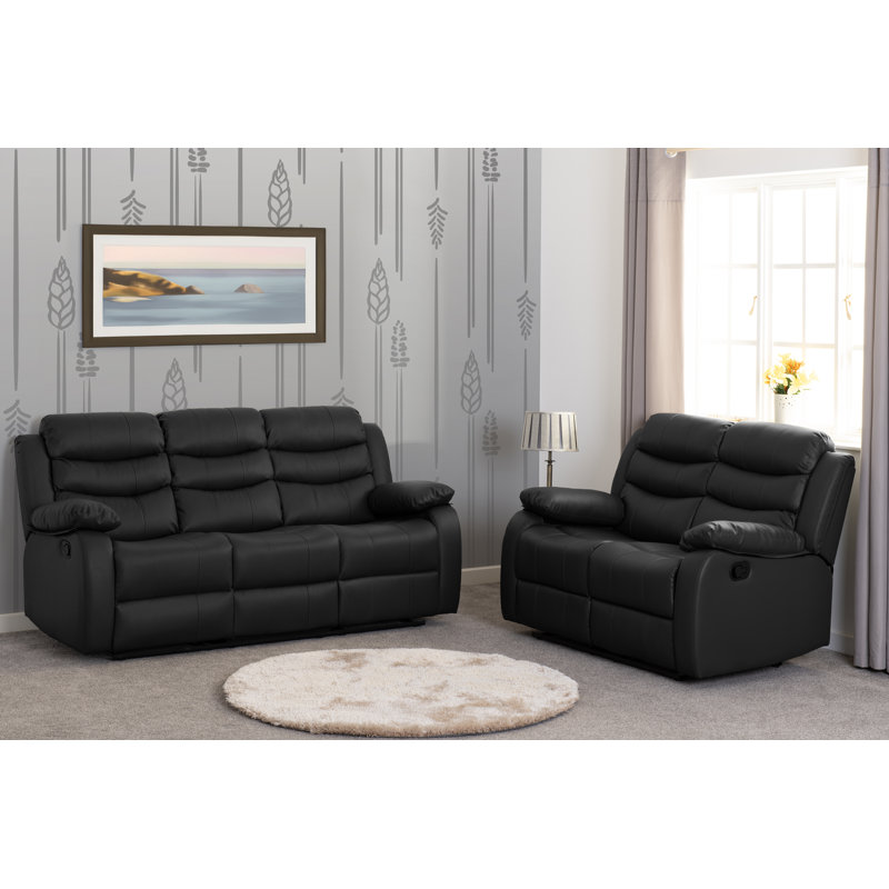 Mokhtar 2 Piece Reclining Sofa Set, Black