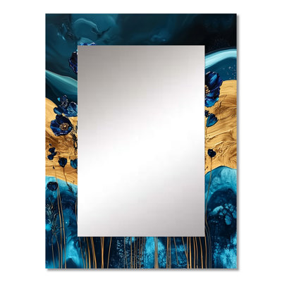 Buttercups Flowers And Safire Crystal Energy II - Buttercups Large Mirror, Traditional Unique Wall Mirror Decor, Printed Metal Art