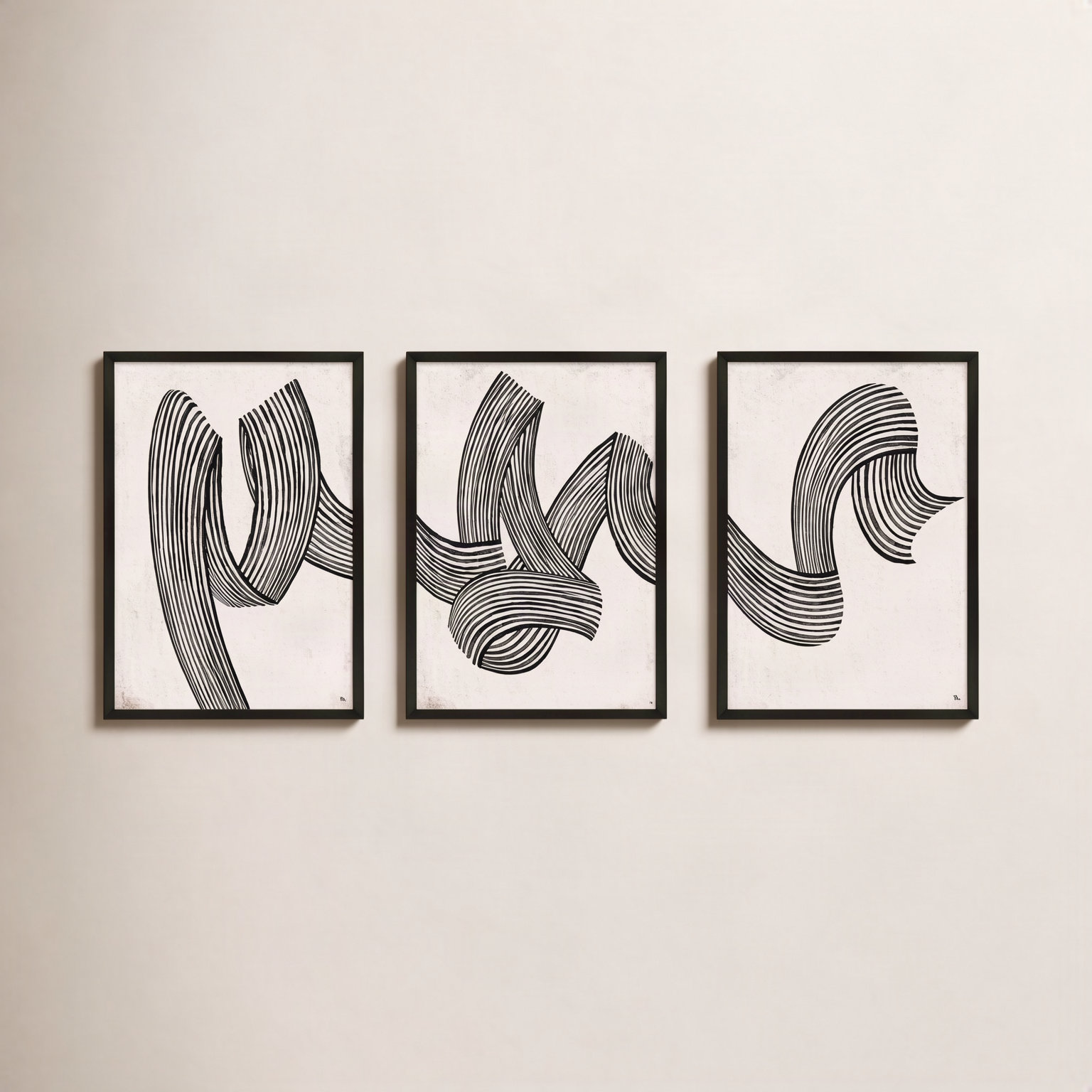 Menton "Linework" 3-Piece Print Set, 25" H x 35" W, Black