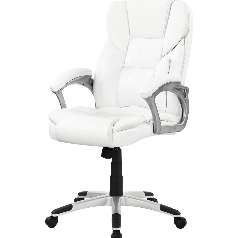 Chaise de bureau à domicile avec revêtement blanc, fonction pivotante et base rembourrée au design confortable, confort