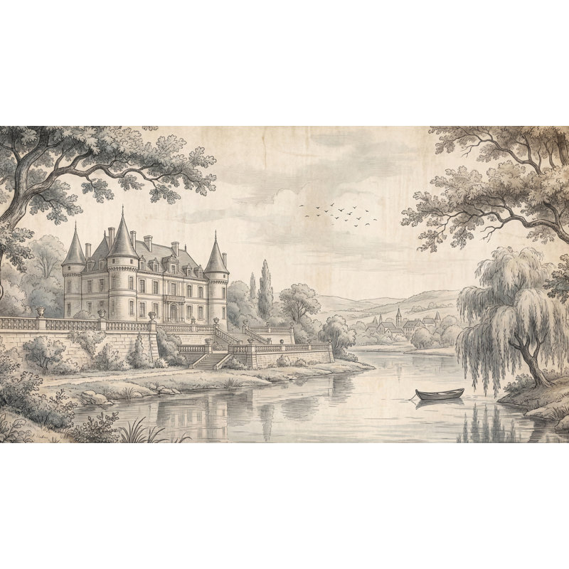 Chateau Wallpaper River Vintage Wall Mural, 100 po x 96 po, Peler et coller