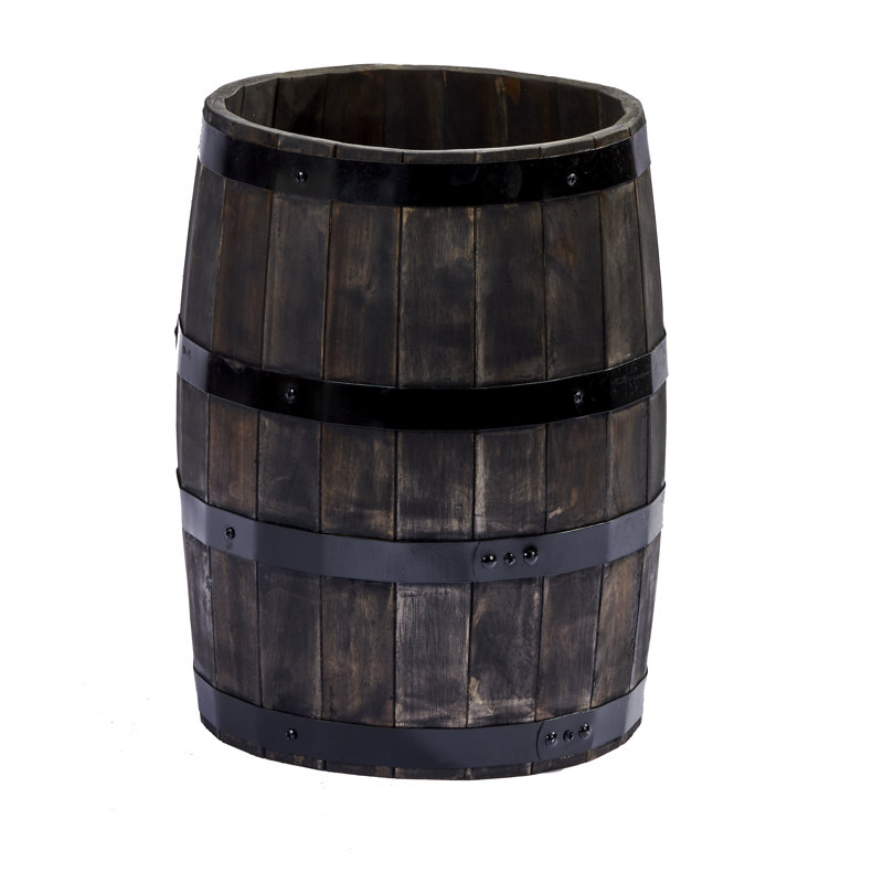 15" Acacia Wood Drum Barrel, Brown, 15" H x 10.5" W x 10.5" D