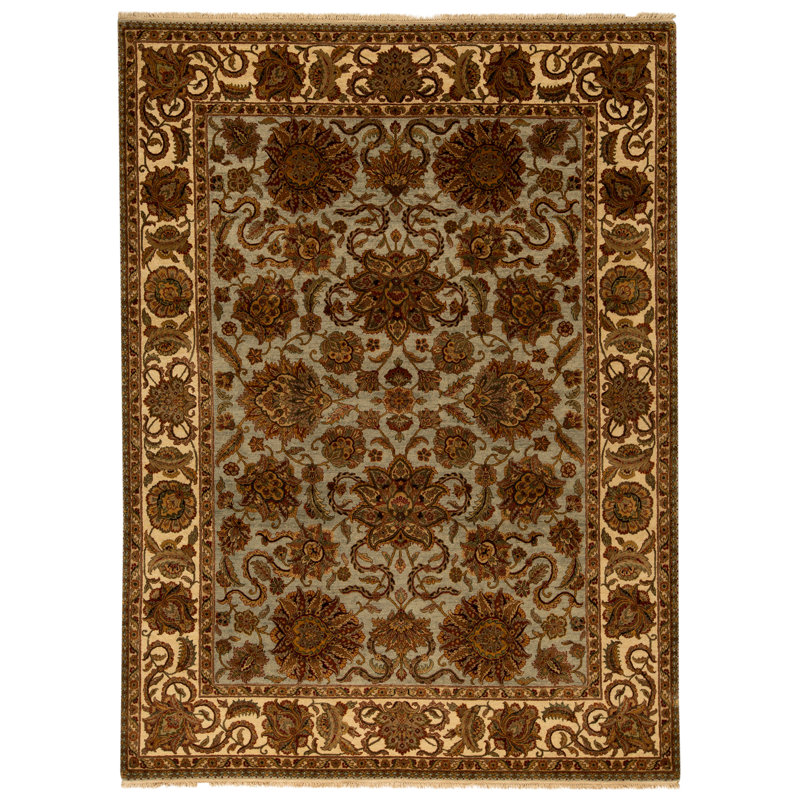 Tapis bleu clair et ivoire noué à la main de haute qualité