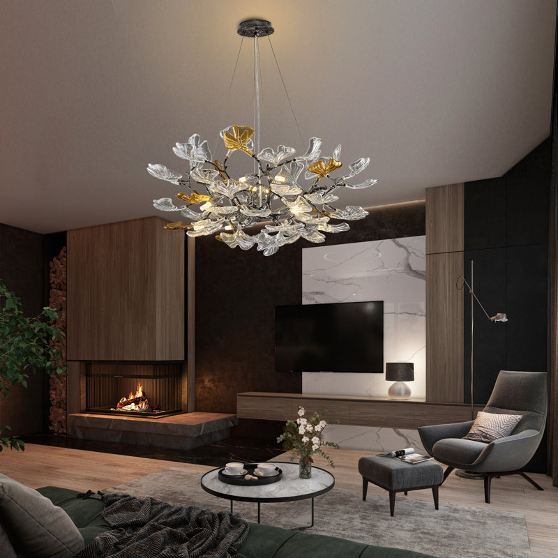 Lustre Ginkgo, 10 lumières, H 15,75 po x l 31,5 po x P 31,5 po