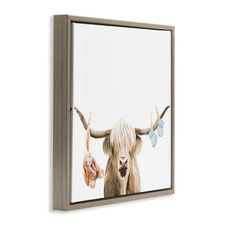 Cadre flottant Highland Cow Baby Boy, design par Ali Lynne, H 25 po x l 25 po, Cadre flottant orme Montalcino