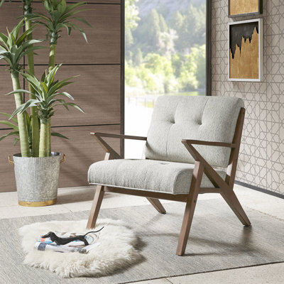 Chaise grise de style Mid-Century gris, fabrication en bois massif, l 33,5 po x P 30 po, H 32,5 po, rembourrage en mousse haute pour un soutien relaxant et intérieur