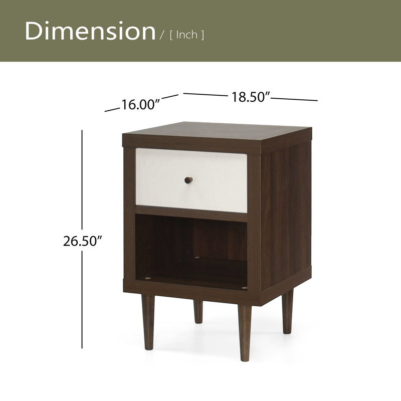 1-DRAWER NIGHTSTAND, White/Walnut