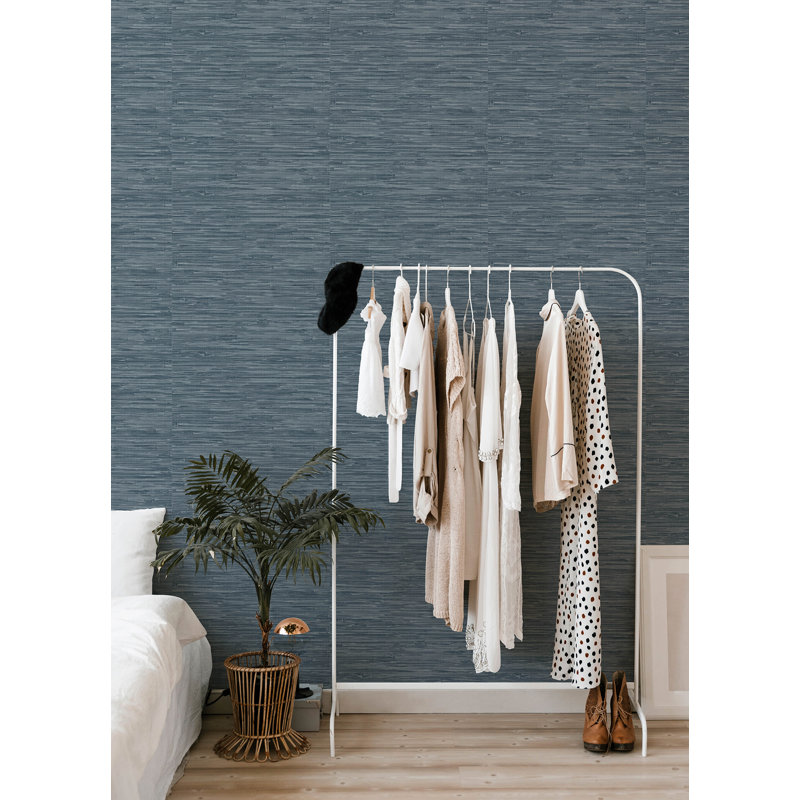 Exhale Light Brown Woven Faux Grasscloth Wallpaper, Blue