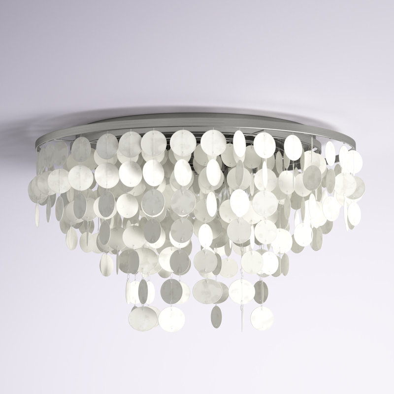 Plafonnier encastré à niveaux unique / remarquable Icare, Nickel satiné, Six lumières, H 14 po x l 24 po x P 24 po