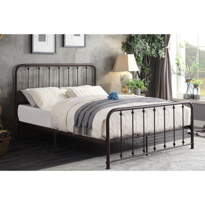 Dark Bronze Metal Frame King Platform Bed For A Cozy Bedroom With Relaxing Vibe