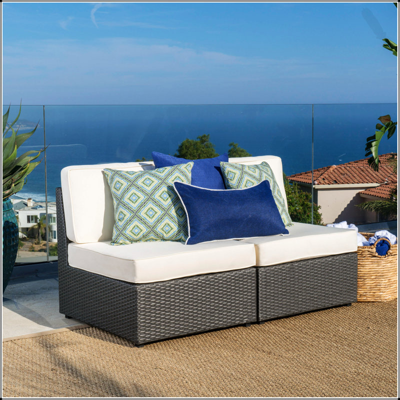 Santa Cruz Durable PE Wicker Armless Chairs For Outdoor Sectional Sofa, No Assembly Required, Water-Resistant Cushions, Gray