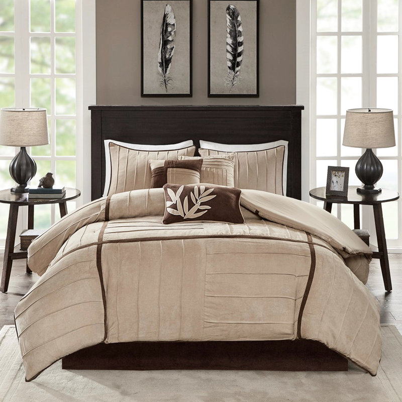 Édredon beige pour très grand lit - Faux suède, bourre en suède de construction, chaud, Beige