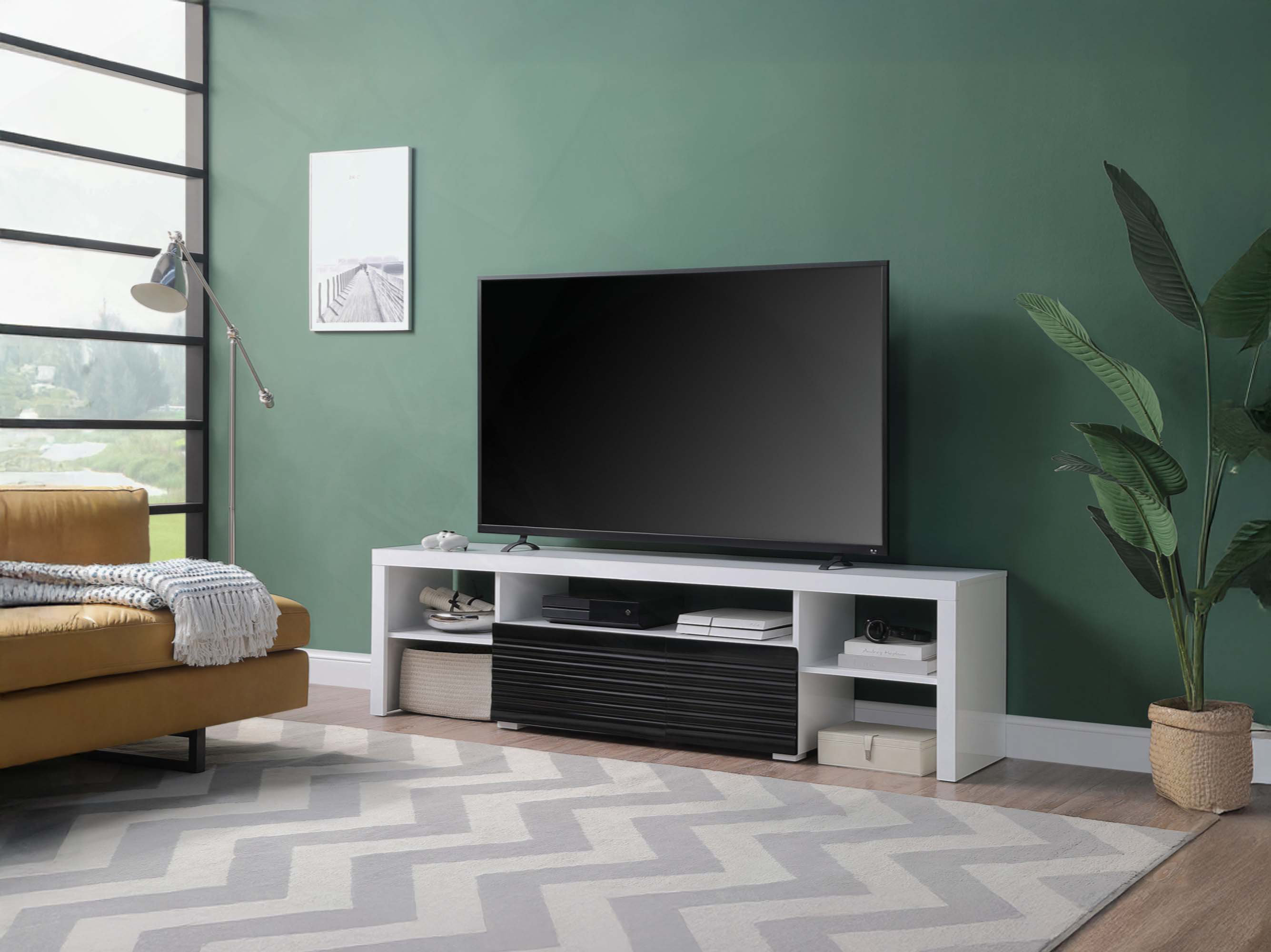 Ivy Bronx White &amp; Black High Gloss Finish TV Stand - Wayfair Canada