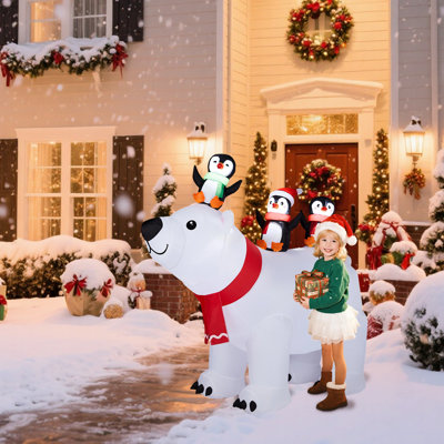 Décoration de Noël gonflable 5 pi avec ours polaire et pingouin