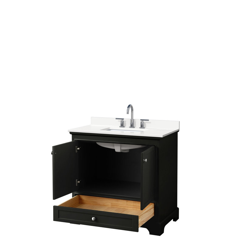 Meuble-lavabo sur pied simple 36 po avec comptoir en quartz Deborah, WDX13510, Espresso foncé, Chrome poli