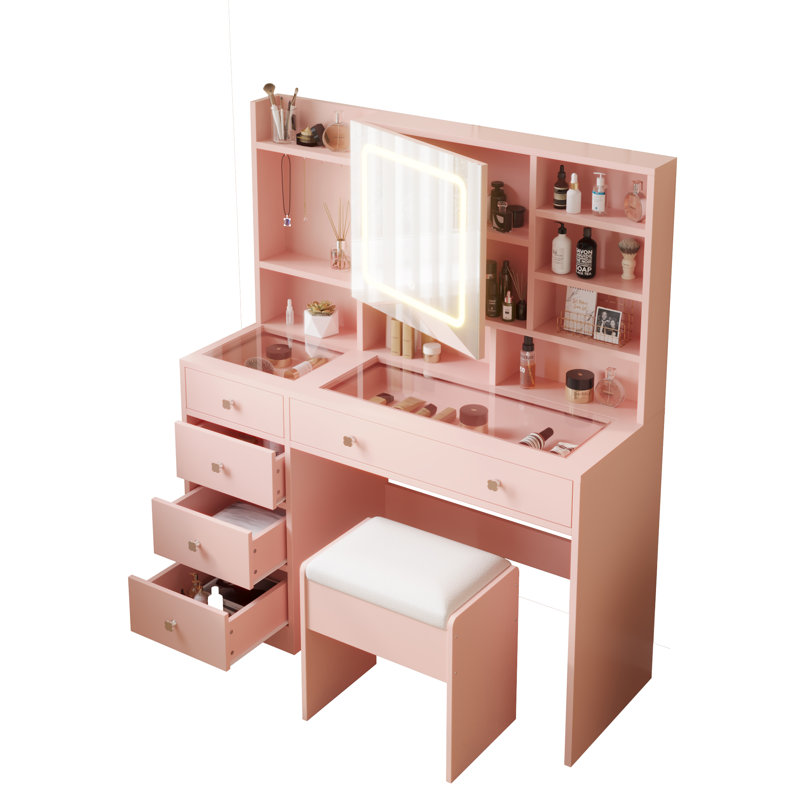 Ensemble de tabouret de coiffeuse Bohuslava, Rose