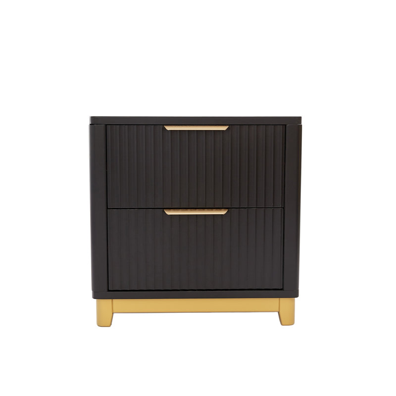 Devingo 50cm W Solid + Manufactured Wood Bedside Table, Black