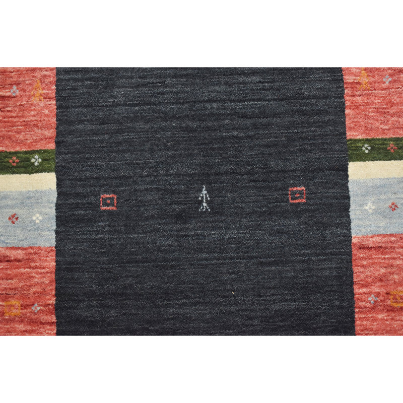 Tapis noir et multicolore de haute qualité noué à la main, Tapis de couloir 2 pi 6 po x 8 pi