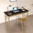 Black+Burlywood Rectangular Solid Wood with 2 drawers desk-2141924503