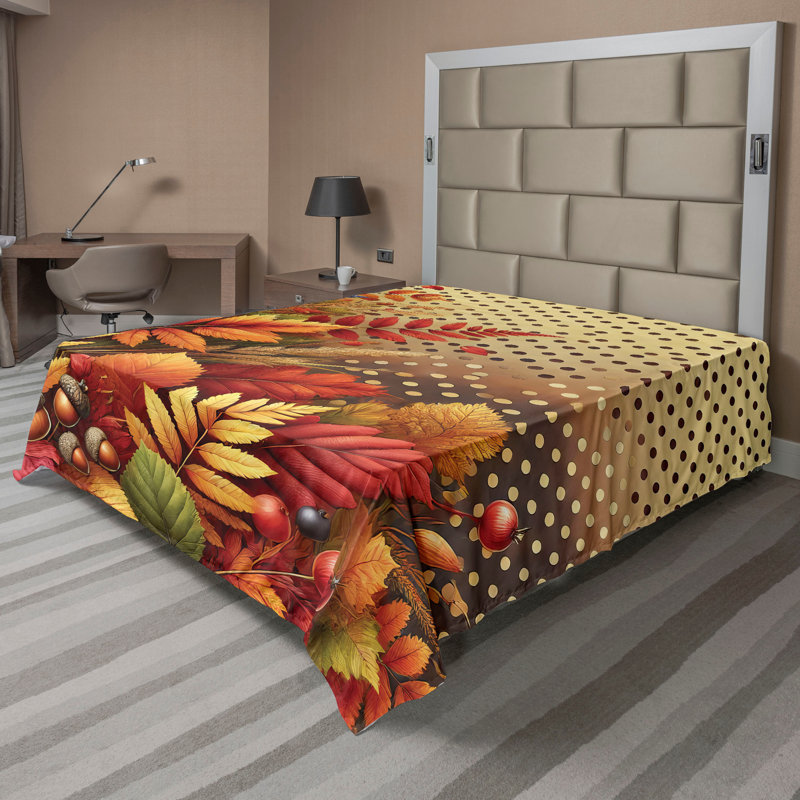 Drap plat moderne de style bohème Ambesonne, Taupe / orange / pois moutarde pâle, Drap plat pour très grand lit californien