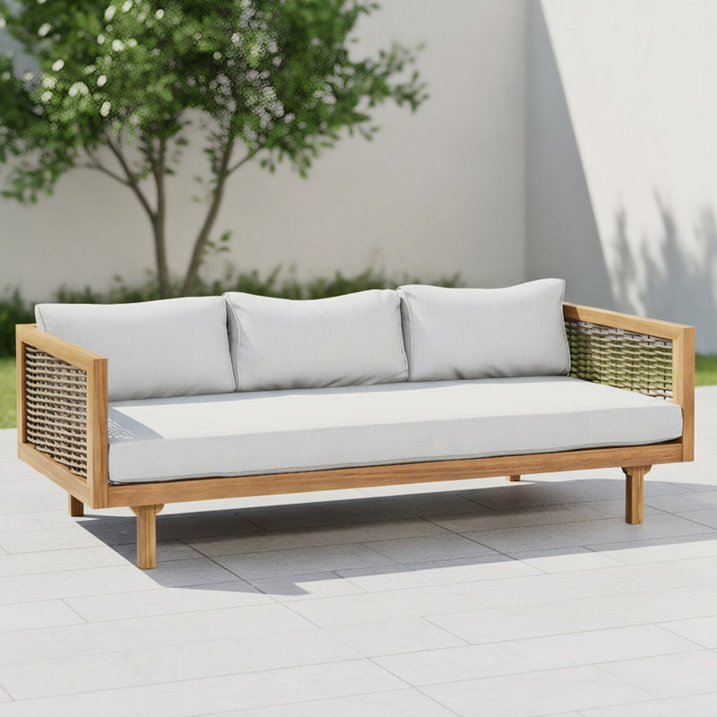 67.5'' Wide Acacia Wood Straight Patio Sofa,Seater Daybed, With Cushions, Light Gray