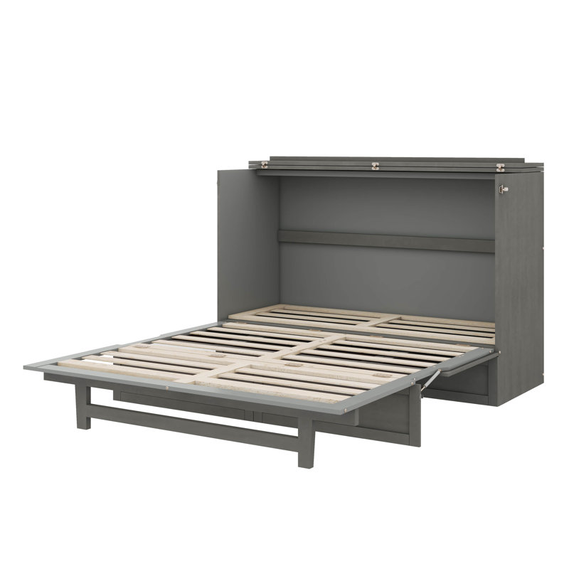 Lit escamotable avec tiroirs spacieux et ports USB pratiques, gris, Grand