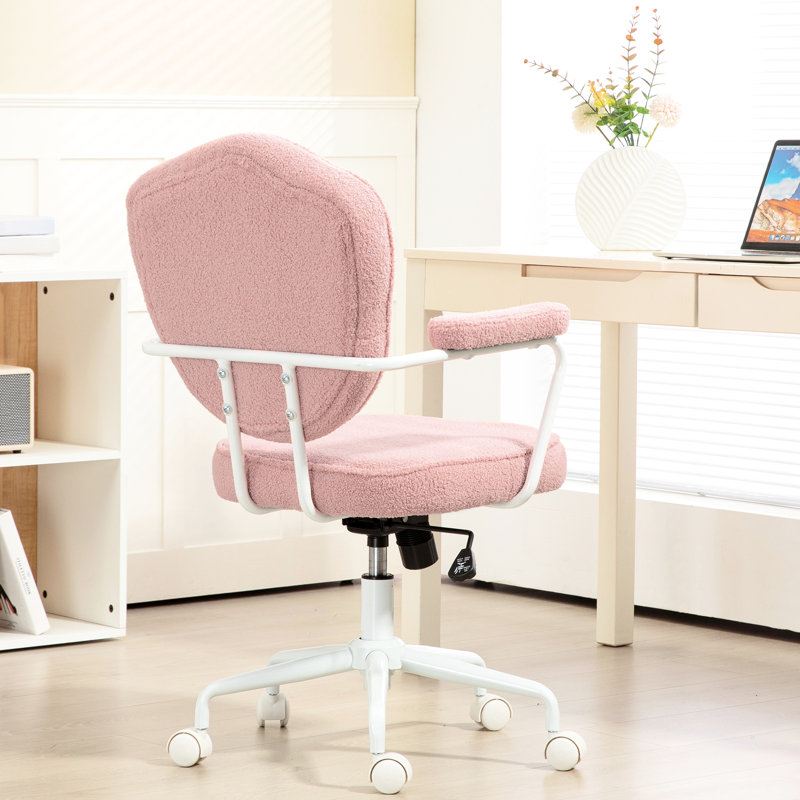 Chaise d'ordinateur rose avec molleton ours, tissu respirant pivotant à la flamme
