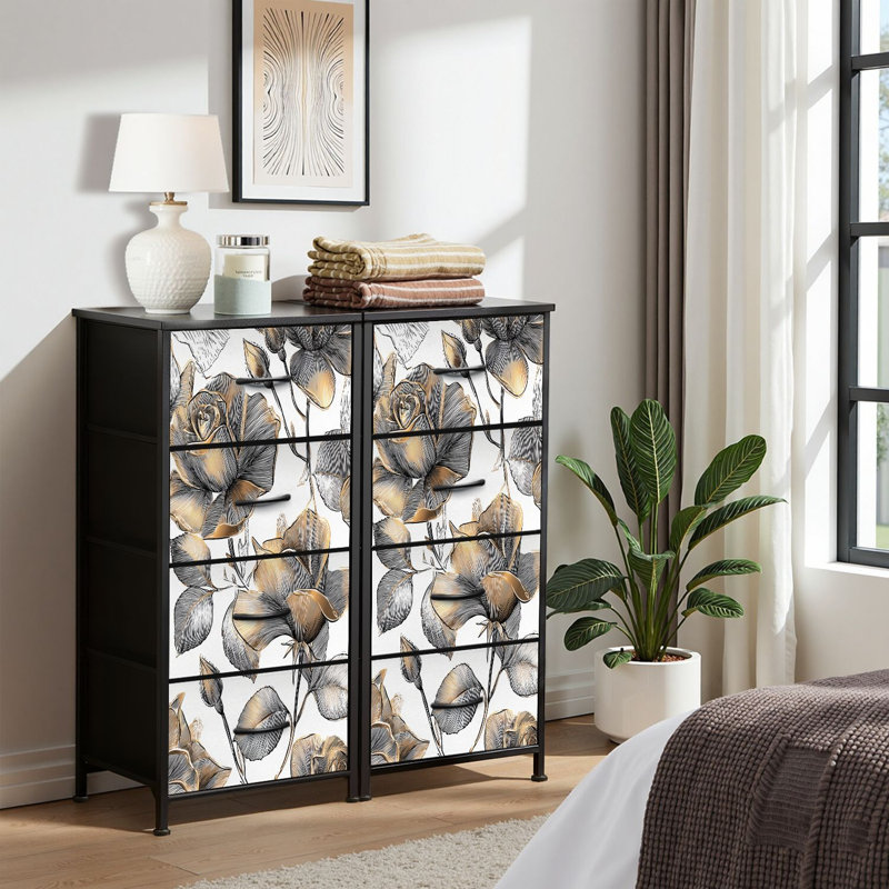 4 Drawer Dresser for Bedroom, Narrow Chest of Drawers, Wooden Top and Study Iron Frame 18"x37.5"-(WxH)