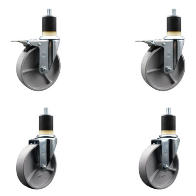 5 Inch Semi Steel Swivel 1-7/8 Inch Expanding Stem Caster Set 2 Total Lock Brakes