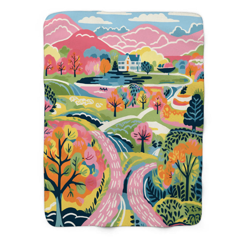 Cozy Autumn Landscape - 1 Piece Premium Sherpa Blanket, 80" L x 60" W