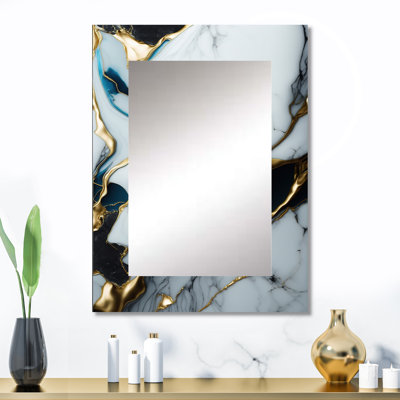 Abstract Geode Gold And White Marble II - Modern Rectangular Wall Mirror