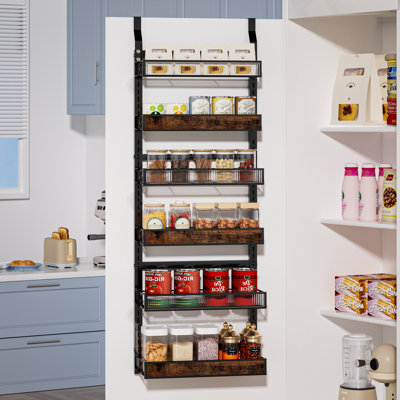 Organisateur de garde-manger noir à 6 niveaux en bois et acrylique noir, support à épices robuste de 180 lb et rangement mural simple
