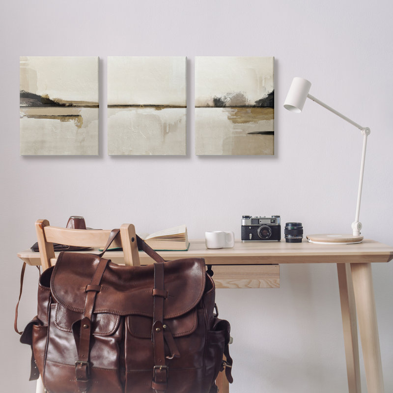 Abstract Beige Landscape 3 Piece Canvas Wall Art Set by Ros Ruseva, 20" H x 16" W x 1.5" D