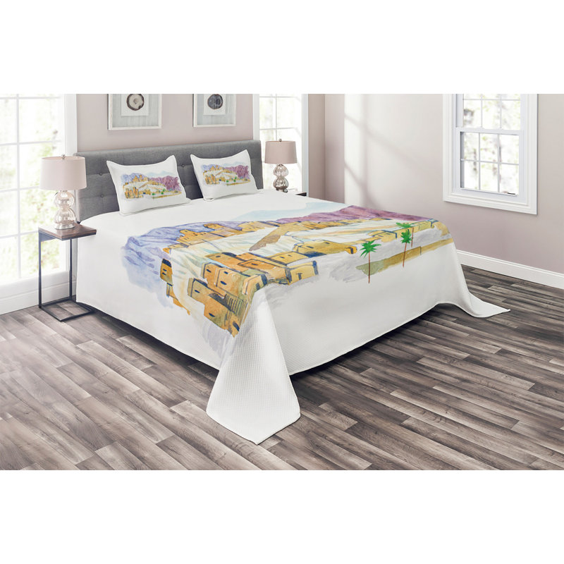 Landscape Polyester Coverlet, King Bedspread + 2 Shams