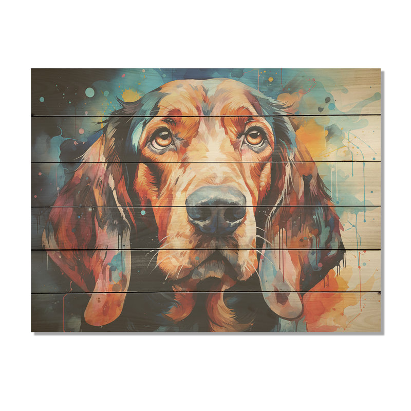Chien, basset hound, art mural sur bois de pin naturel, H 10 po x l 20 po