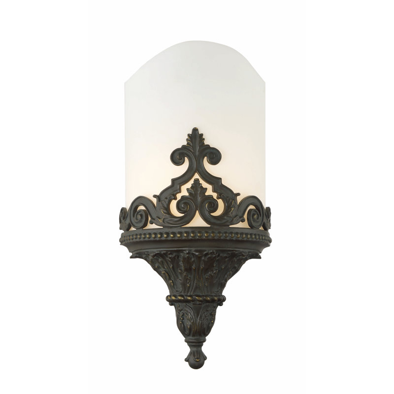 Aged Bronze Wall Sconce with White Faux Alabaster Shade