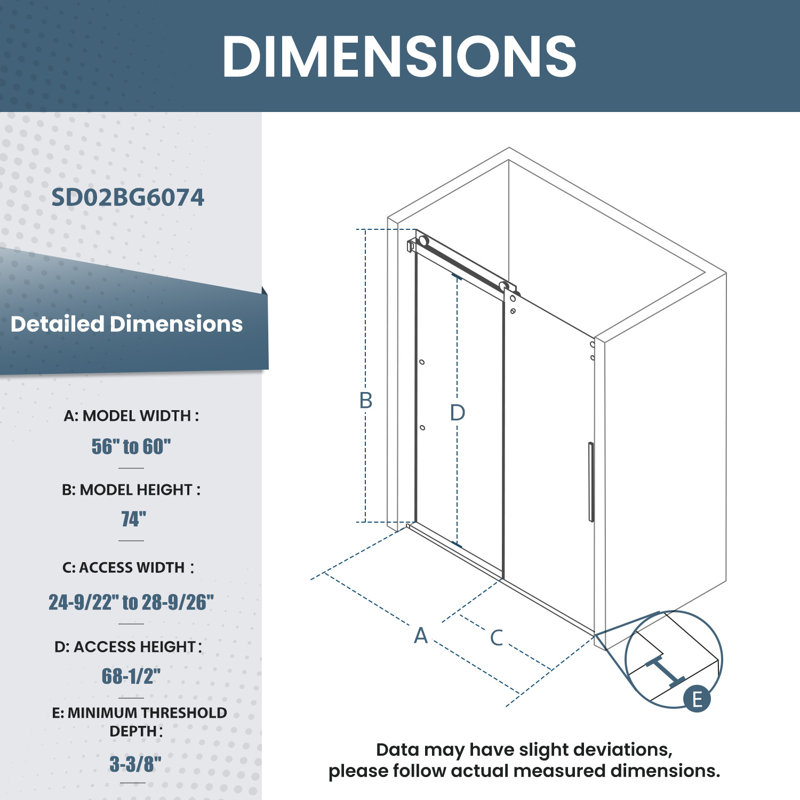 56-60 In. W X 74 In. H Semi-Frameless Double Sliding Shower Door With 1/4 In. Clear Tempered Glass In Brushed Gold